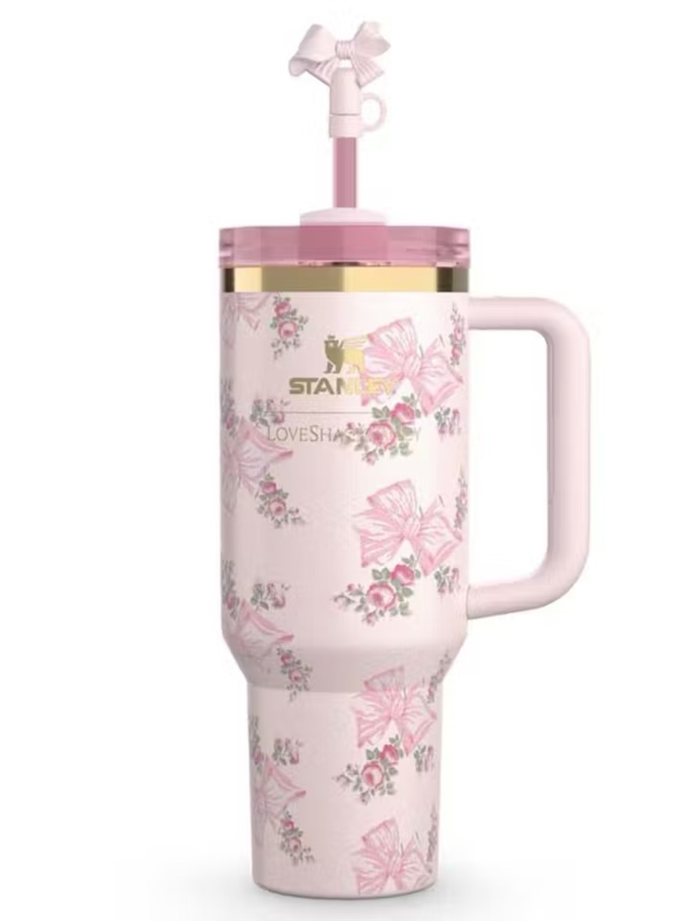 Stanley X LoveshackFancy FlowState Quencher H2.0 Tumbler 40 oz Pink Mink NIB